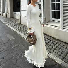 Solid Woolen Long Sleeve Dress