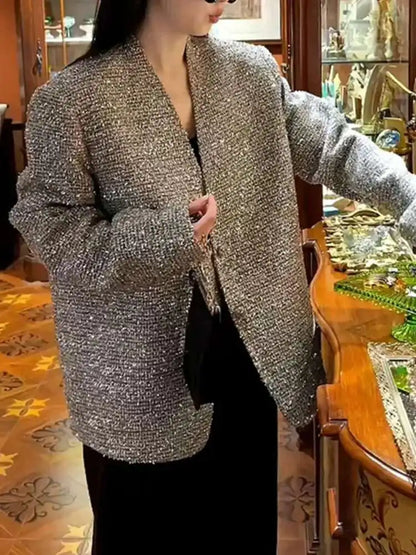 Silver Sequined Tweed Blazer