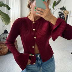 Ribbed Single-Breasted Knit Cardigan