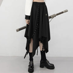 Dark Gothic Irregular Midi Skirt