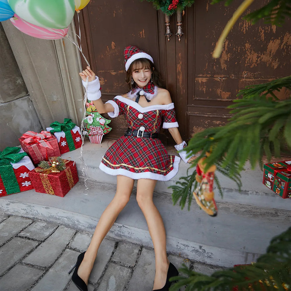 Red Checkered Santa Christmas Dress