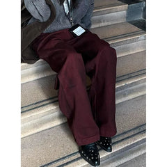 Burgundy High Waist Denim Pants