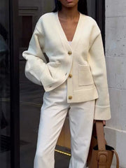 Cropped V-Neck Knit Cardigan