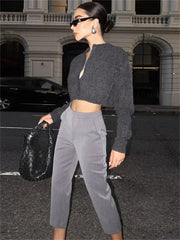 Cropped Solid Knit Cardigan