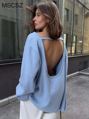 Backless Cotton Knit Sweater
