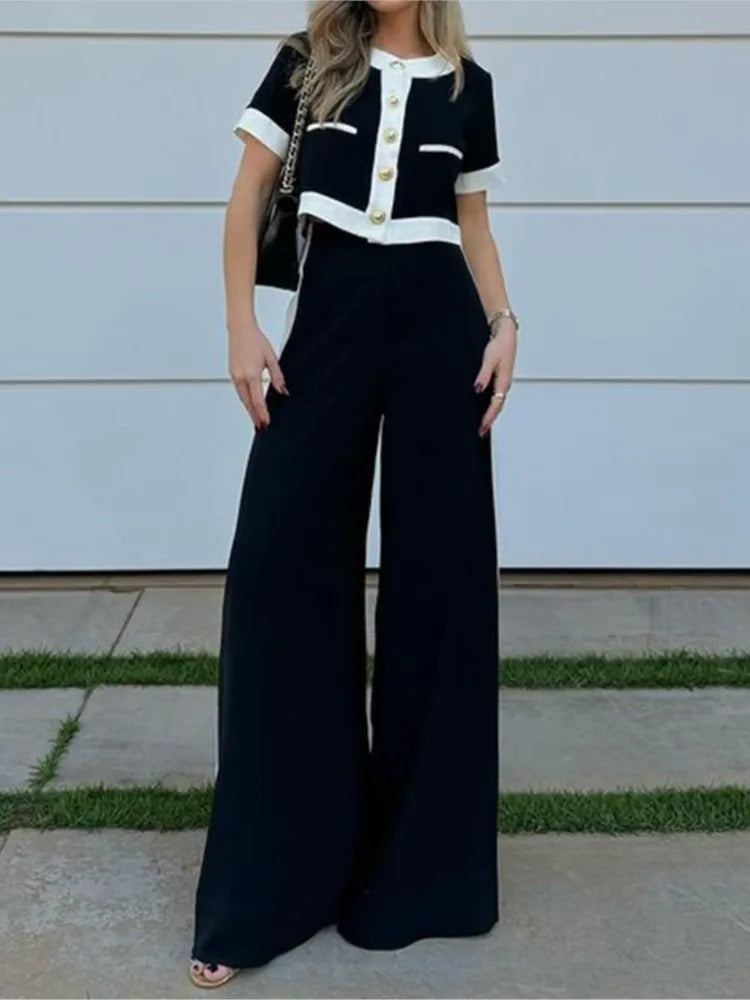 Color Block Top Pants Set