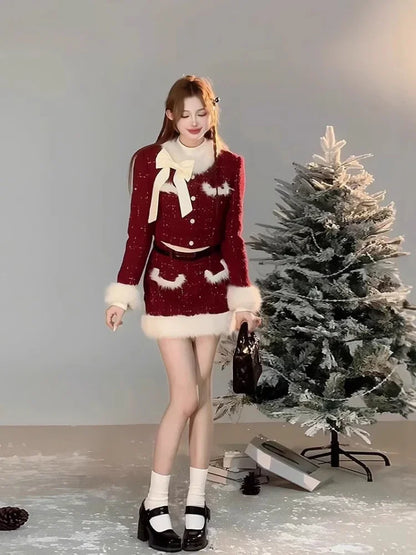 Women’s Red Tweed Plaid Two-Piece Set