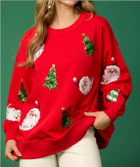 Sequin Christmas Graphic Sweatshirt for Women