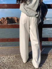 High Waist White Straight Jeans