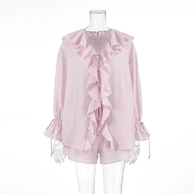 Ruffle Top Shorts Set