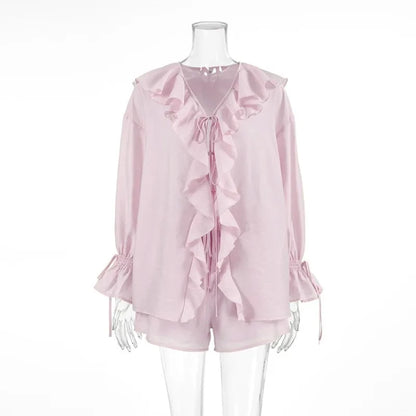 Ruffle Top Shorts Set