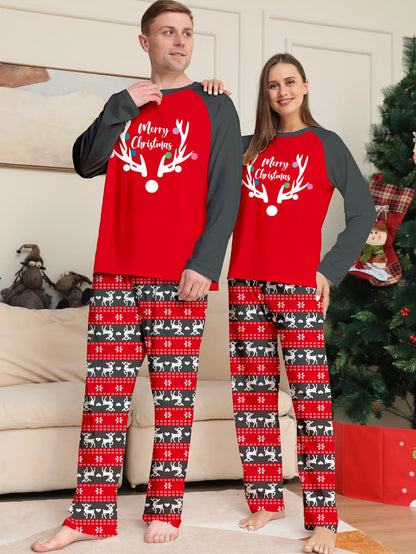 Reindeer Antlers "Merry Christmas" Print Pajama Set