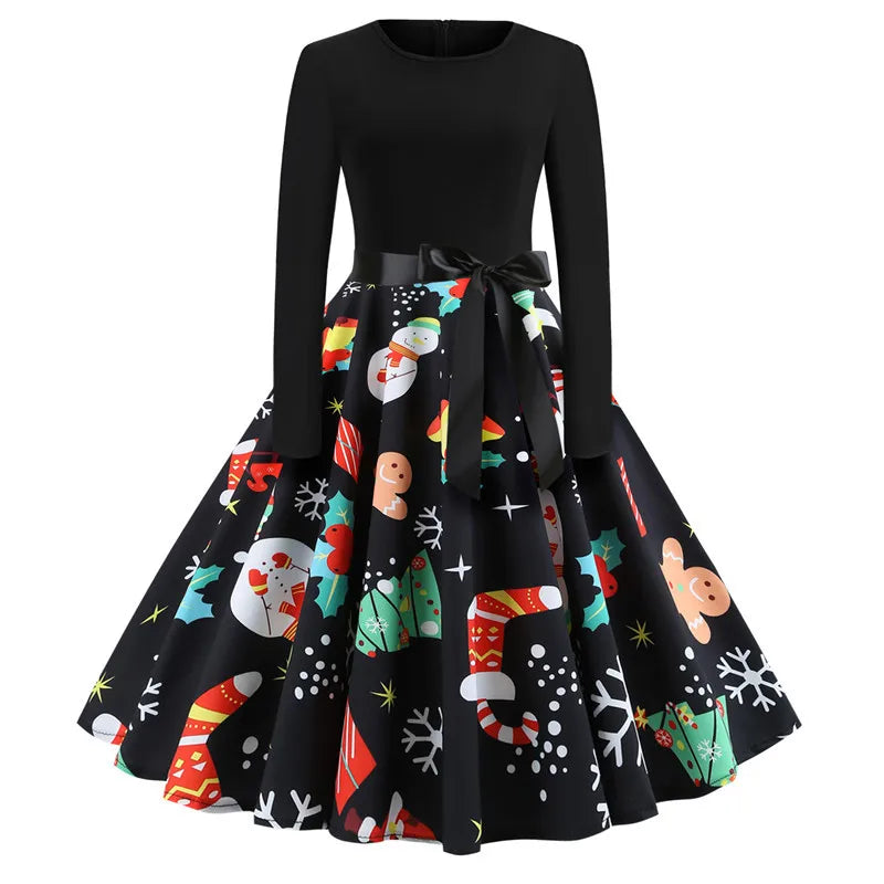 Santa Print Christmas Dress