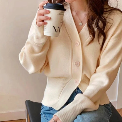 V-Neck Solid Knit Cardigan