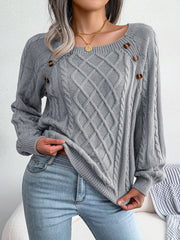 Square Collar Button Knit Sweater