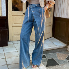 Asymmetrical High Waist Wide Leg Jeans