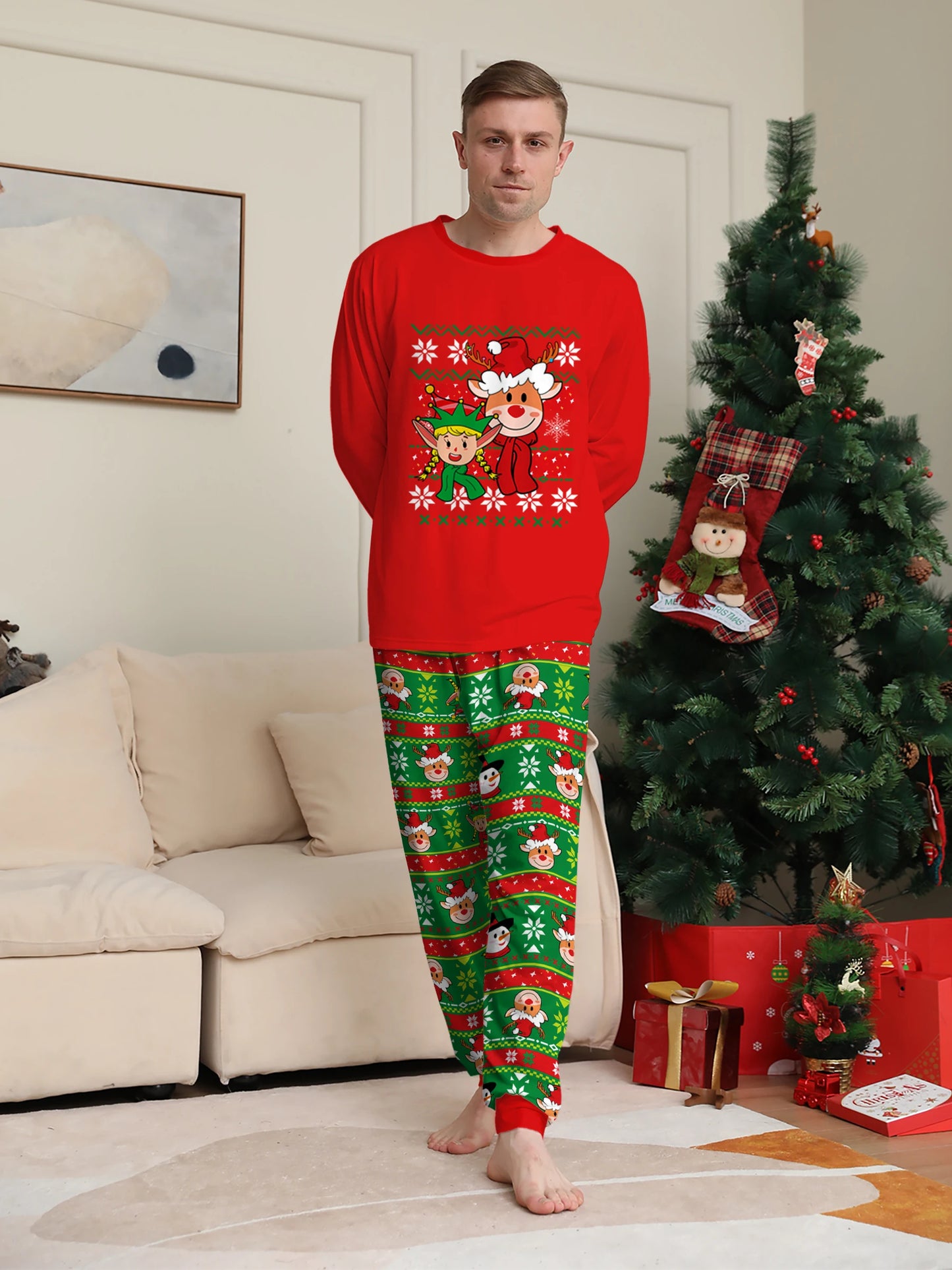 Reindeer & Snowman Print Pajama Set