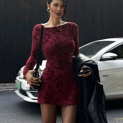 Wine Red O-Neck Knit Dress
