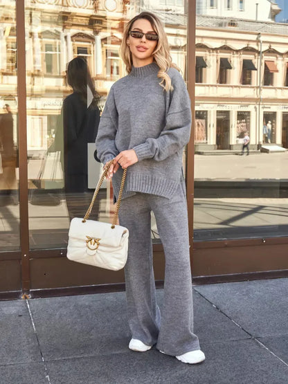 Solid Knit Sweater and Pants Set