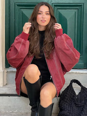 Red Oversized Leather Jacket