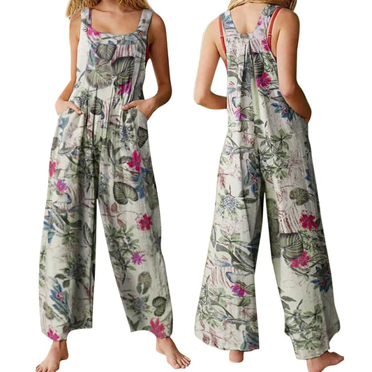 Floral Square Neck Cotton Jumpsuit