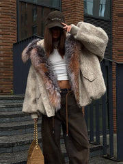 Vintage Faux Fur Collar Oversized Warm Wool Coat