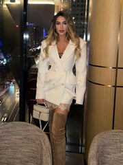 White V-Neck Double Breasted Dress