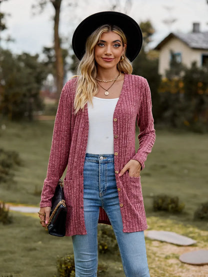 V-Neck Button Knit Cardigan