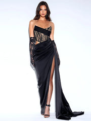 Satin Lace Patchwork Strapless Dress