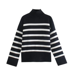 Turtleneck Striped Knit Sweater