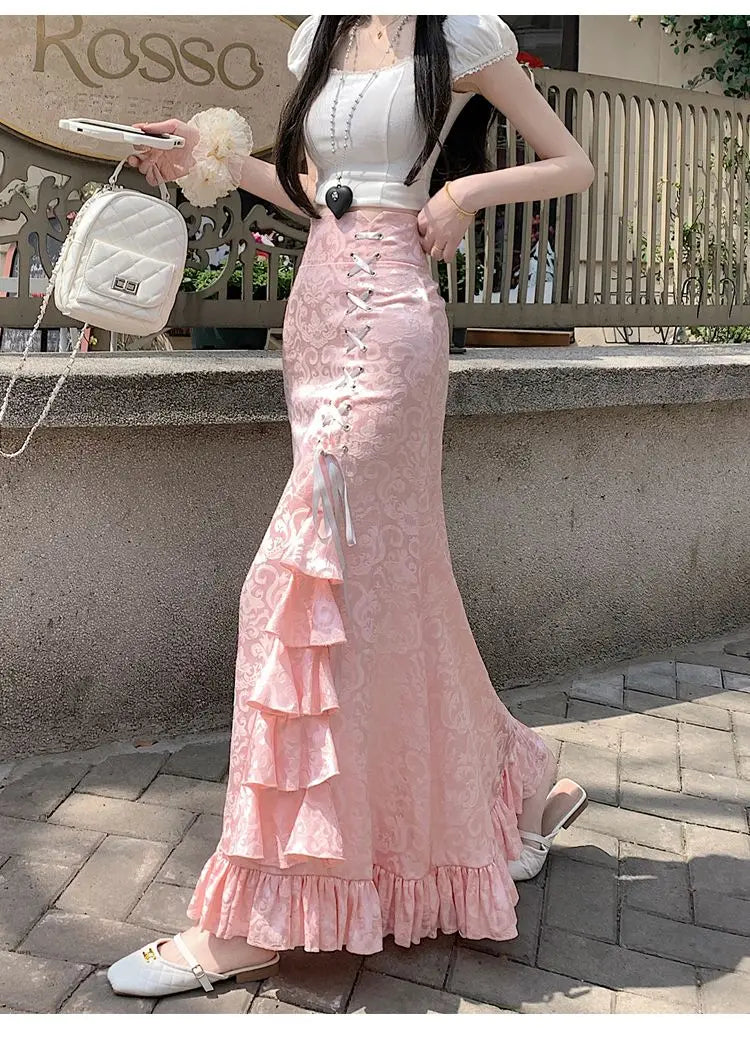 Tie Waist Gothic Print Skirt