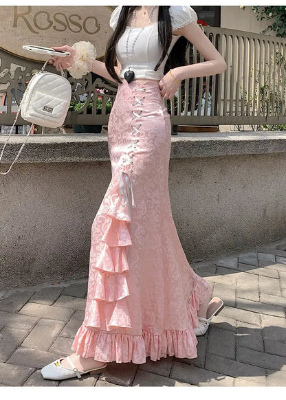 Tie Waist Gothic Print Skirt