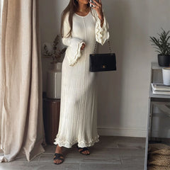 Solid Woolen Long Sleeve Dress