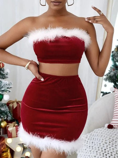 Women’s Christmas Crop Top & Mini Skirt Set