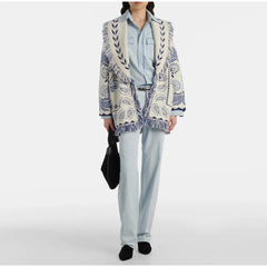 V-Neck Print Knit Cardigan With Belt