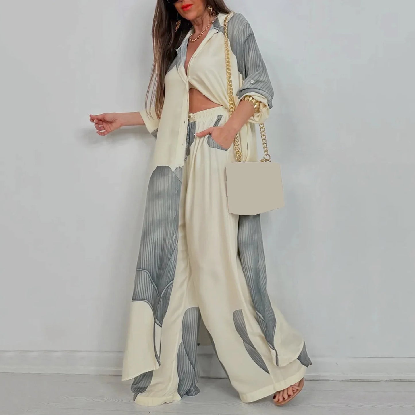 Floral Print Blouse Pants Set