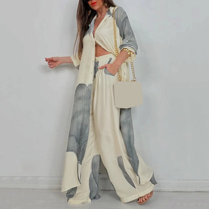 Floral Print Blouse Pants Set