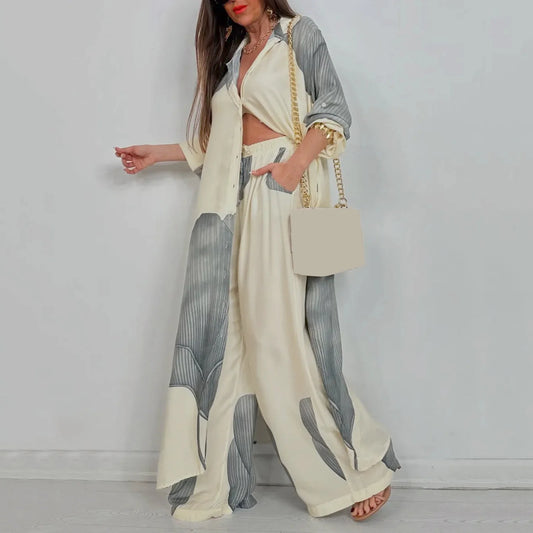 Floral Print Blouse Pants Set