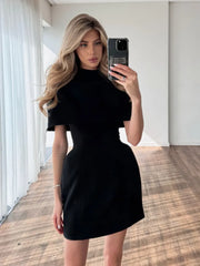 Solid Shawl Neck Mini Dress