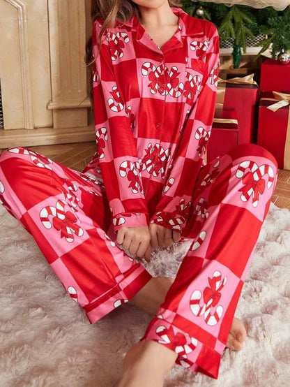 Cartoon Print Christmas Pajama Set