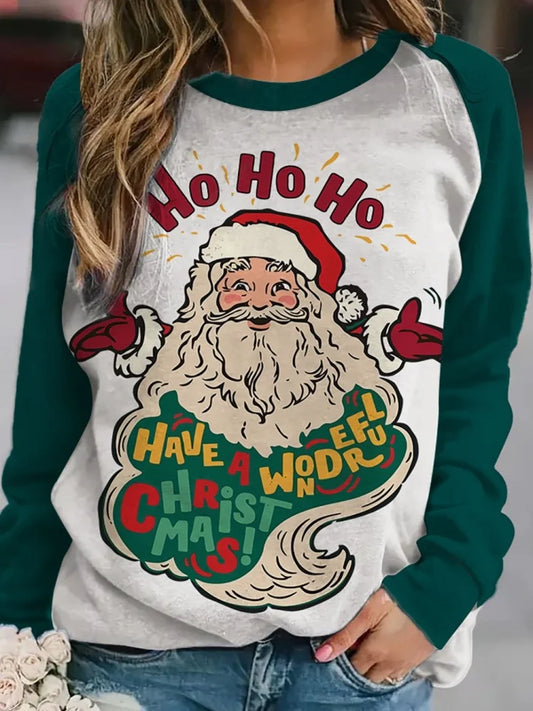 Christmas Print Long Sleeve Pullover Hoodie