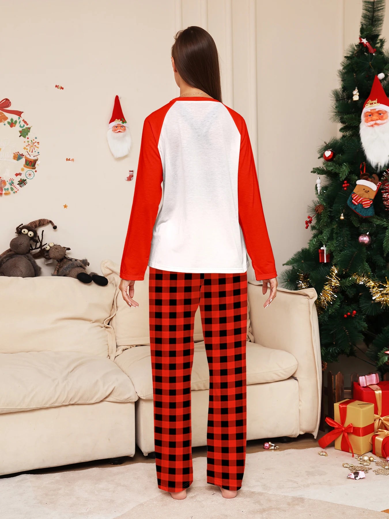 Plaid Santa Hat Print Pajama Set