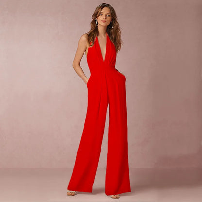 Deep V Halter Backless Jumpsuit