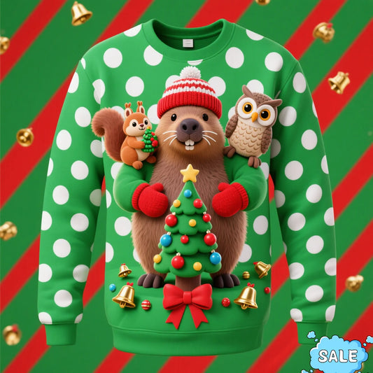 3D Capybara & Penguin Christmas Sweater