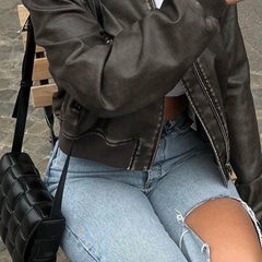 Washed Leather Loose Jacket