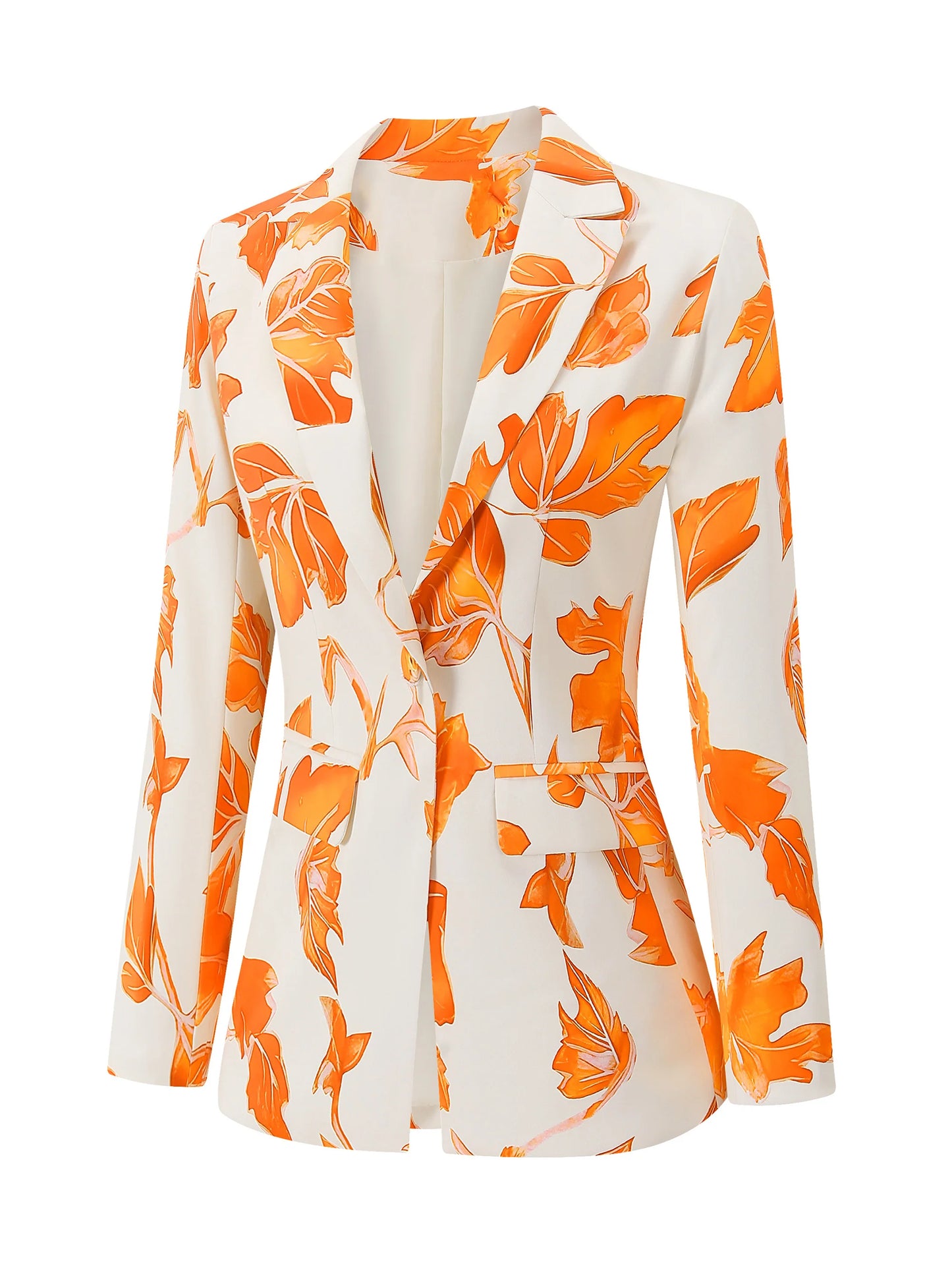 Leaves Print Long Sleeve Blazer