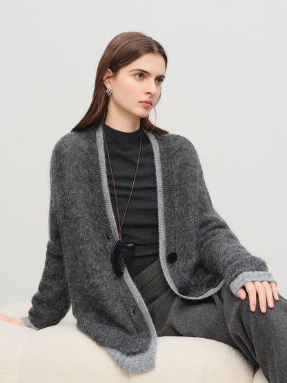 Color Block V-Neck Knit Cardigan