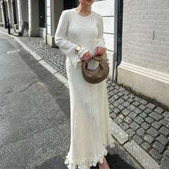 Solid Woolen Long Sleeve Dress