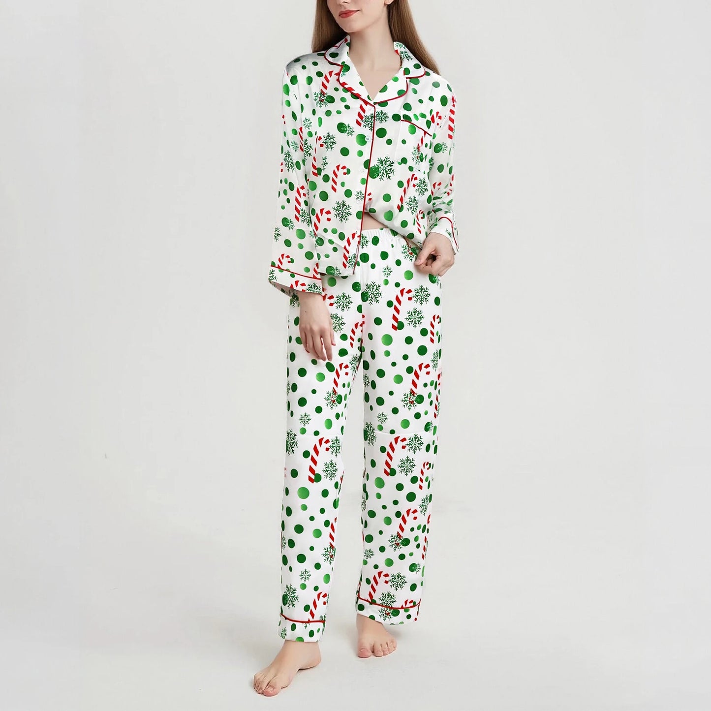 Cartoon Print Christmas Pajama Set