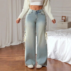 Bow Bandage Wide Leg Jeans